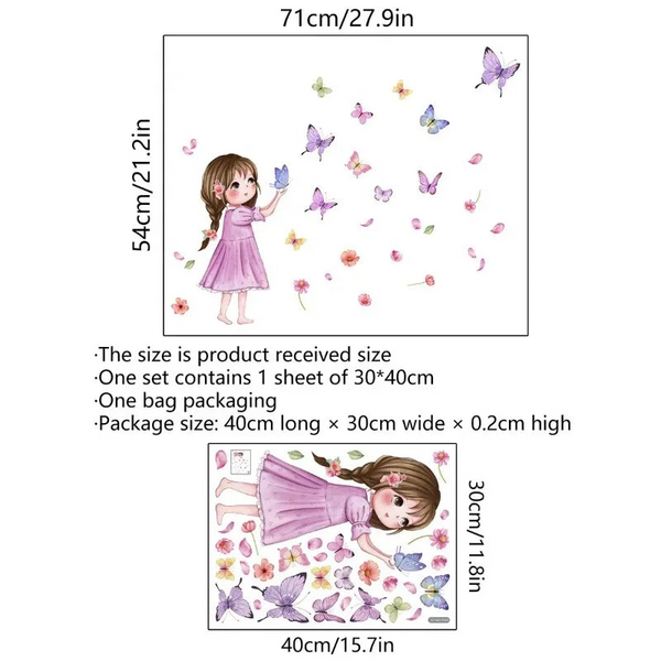 Cute Cartoon Butterfly Girl Wall Sticker Baby Room Kid Bedroom Kindergarten Background Decor Stickers Birthday Party Photo Wall Decals & Stickers