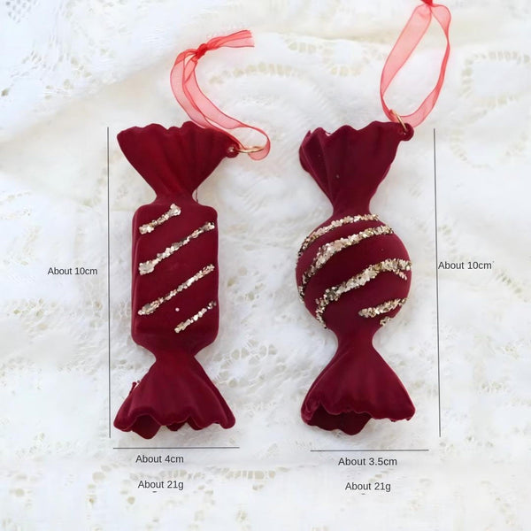Christmas Red Velvet Door Hanger Decoration Flocked Tree Sprinkle Wreath Ornament Seasonal Decorations