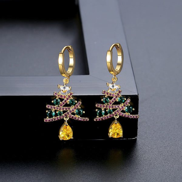 And American Christmas Series Tree Zircon Earrings
