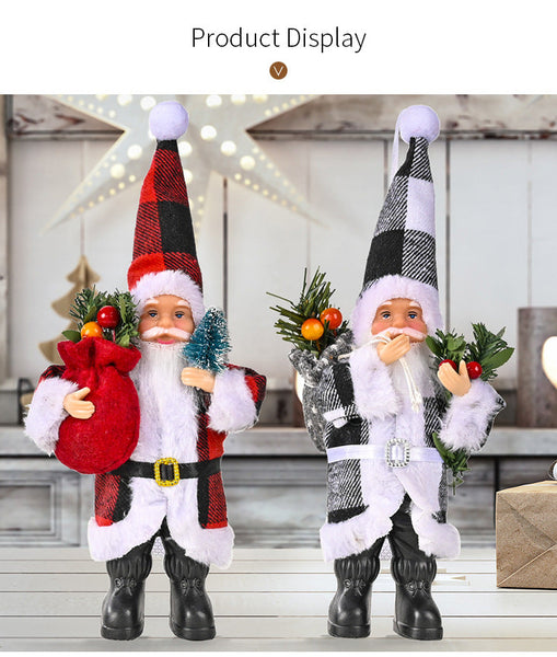 Christmas Decoration Resin Santa Claus Figurine Plaid Cloth Ornament Seasonal Decorations