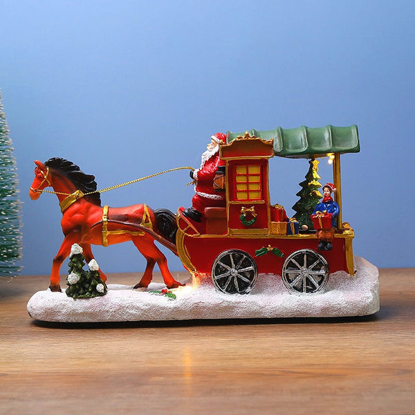 Christmas Decoration Resin Craft House With Light And Music Reindeer Sleigh Ornament Gift Seasonal Decorations