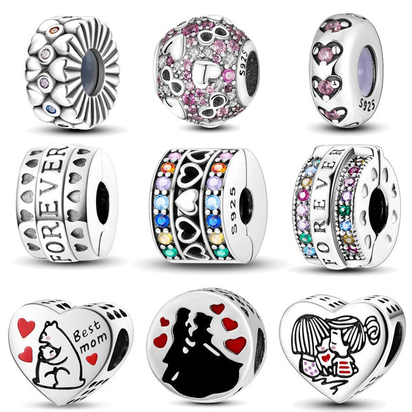 Veile Studios Copper Plated S925 Silver Colourful Heart Clip Beads String Diy Bracelet Necklace Bracelets