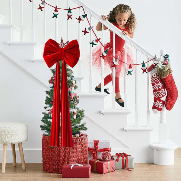 Large Wine Red Christmas Bow Big Festive Tree Topper Decoration For Xmas Seasonal Decorations