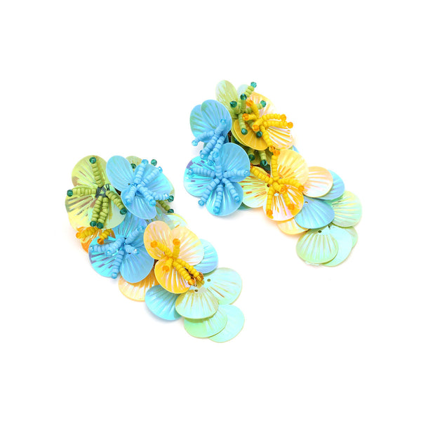 Veile Studios Exaggerated Handmade Rice Bead Flower For Women In Mixed Materials Earrings