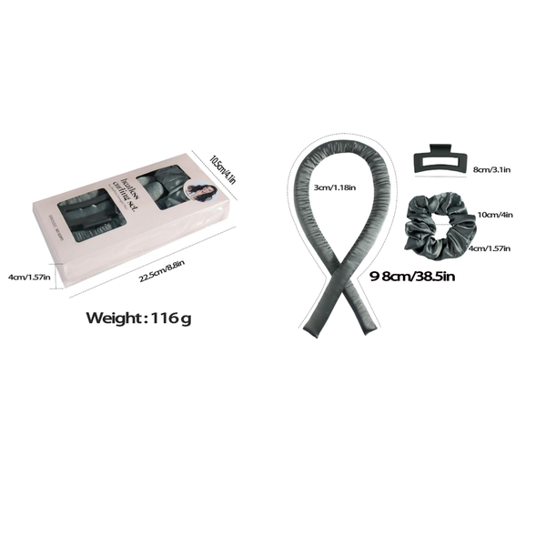 Elosung 5Pcs Gray Heatless Hair Curling Set With Scrunchie Clip Silk Ribbon Rollers & Curlers