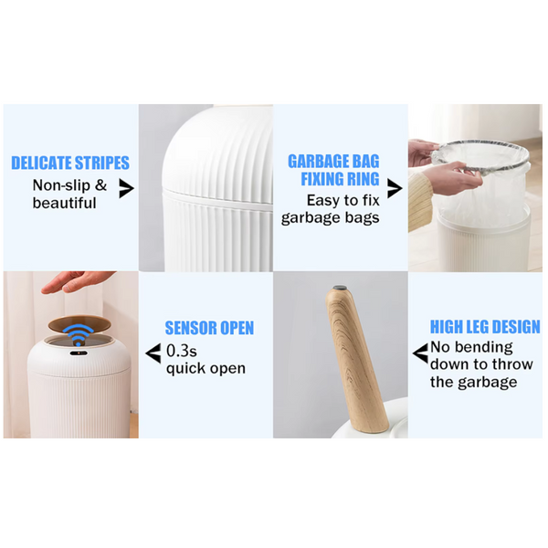 Automatic Trash Can With Lid Small Plastic Smart Motion Sensor For Bedroom Bathroom Kitchen Office Rubbish Bins