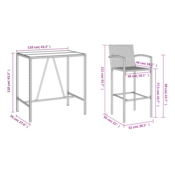 5 Piece Garden Bar Set Black Poly Rattan Patio Furniture Sets