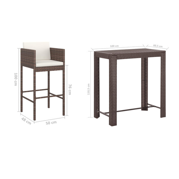 5 Piece Garden Bar Set With Cushions Poly Rattan Brown Patio Furniture Sets