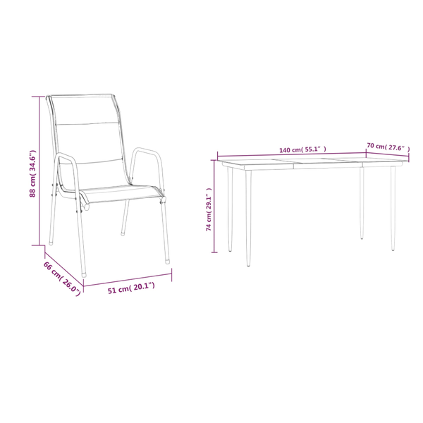 5 Piece Garden Dining Set Black Steel And Textilene Outdoor Dining Sets