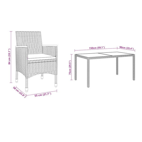 5 Piece Garden Dining Set Poly Rattan And Tempered Glass Black Outdoor Dining Sets
