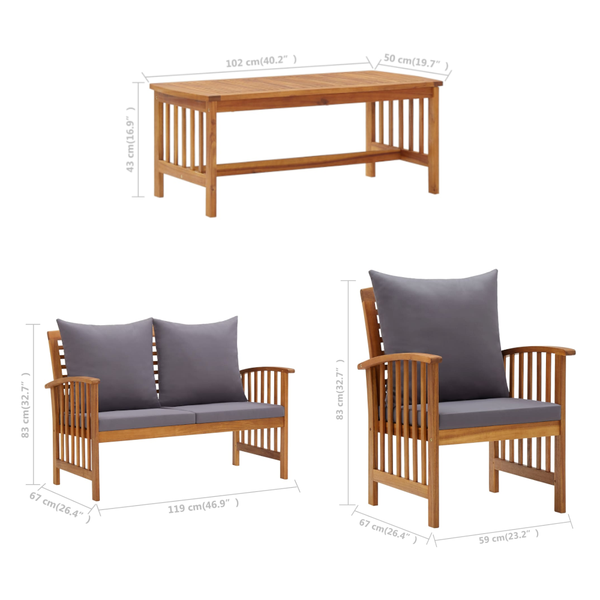 5 Piece Garden Lounge Set With Cushions Solid Acacia Wood (310258+310261+310264) Patio Furniture Sets