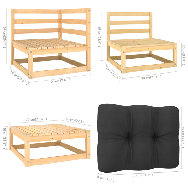 5 Piece Garden Lounge Set With Cushions Solid Pinewood Patio Furniture Sets