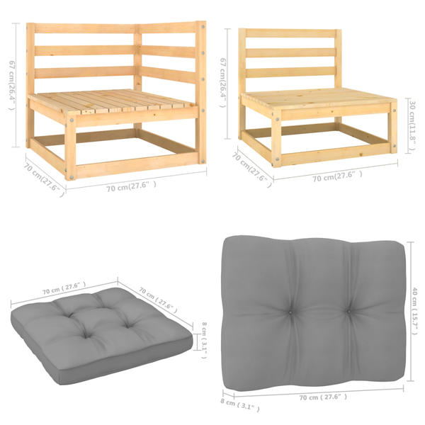 5 Piece Garden Lounge Set With Cushions Solid Pinewood Patio Furniture Sets