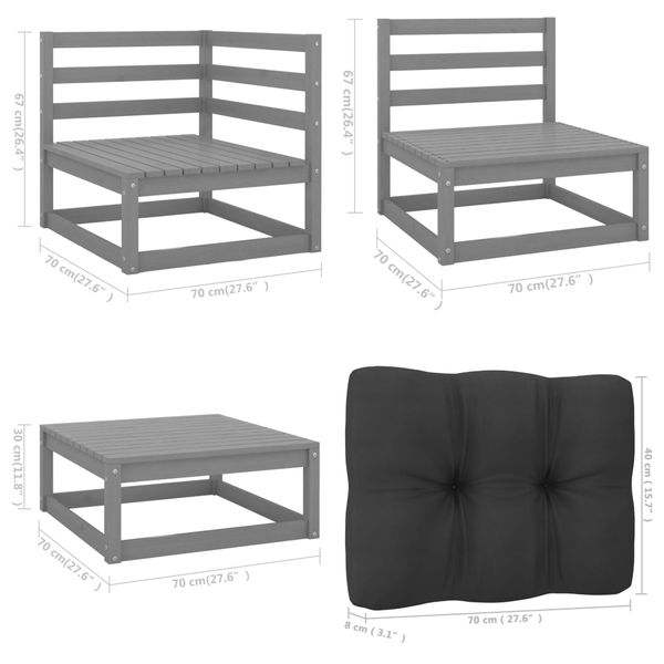 5 Piece Garden Lounge Set With Cushions Solid Pinewood Patio Furniture Sets