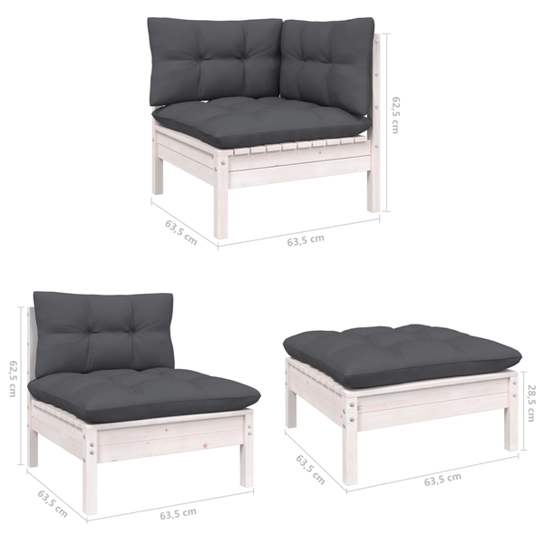 5 Piece Garden Lounge Set With Cushions White Pinewood Patio Furniture Sets