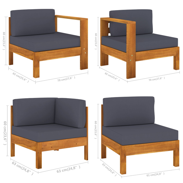 5 Piece Garden Lounge Set With Dark Grey Cushions Acacia Wood Patio Furniture Sets