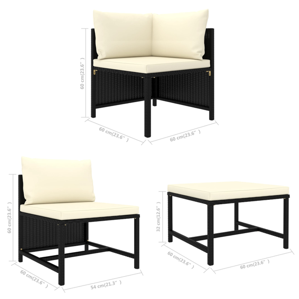 5 Piece Garden Sofa Set With Cushions Black Poly Rattan Patio Chairs