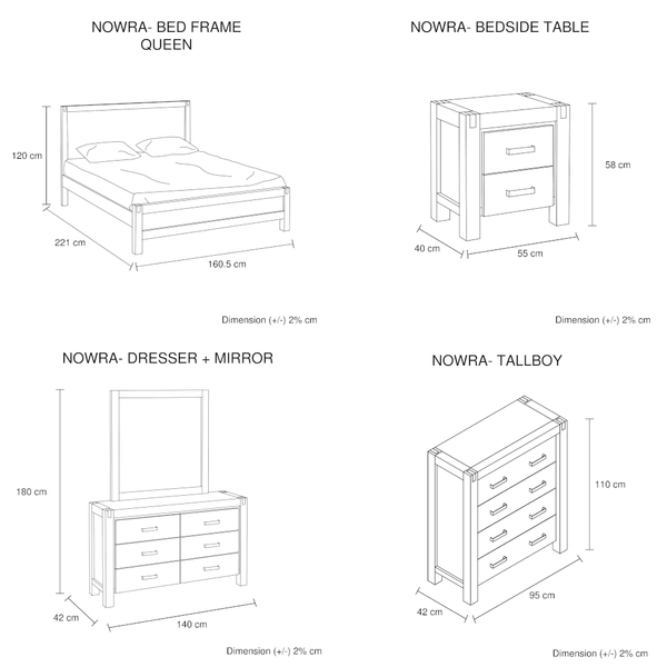 5 Pieces Bedroom Suite In Solid Wood Veneered Acacia Construction Timber Slat Queen Size Chocolate Colour Bedside Table Tallboy & Dresser Dressers & C