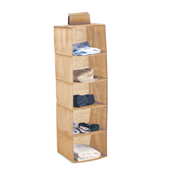 5 Tier Shelf Hanging Closet Organizer And Storage For Clothes (Beige)