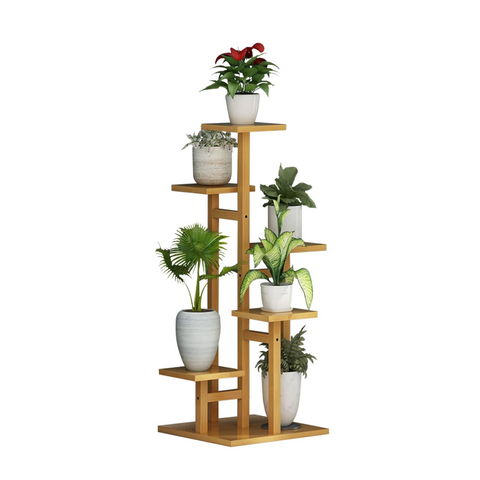 5 Tiers Vertical Bamboo Plant Stand Staged Flower Shelf Rack Outdoor Garden