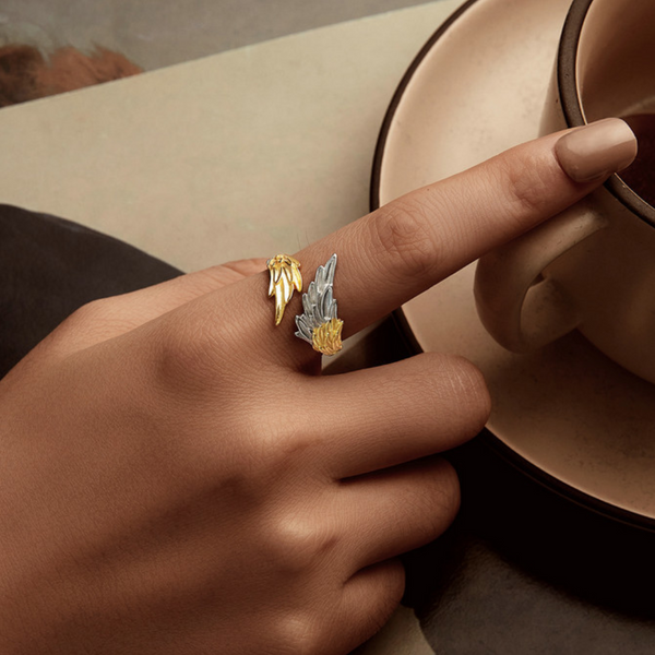 Veile Studios Original 14K Gold Plated Wing Opening Ring For Men And Women In Silver Rings