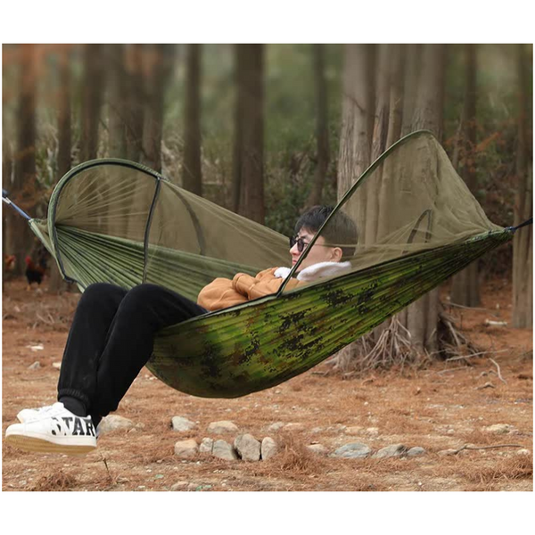 Elosung Military Green Outdoor Camping Hammock With Mosquito Net Anti Tip Nylon Fabric Single/Double Person Quick Setup Hammocks