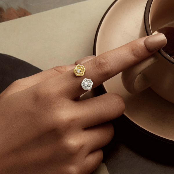 Veile Studios Silver Charm Original 18K Gold Plated Claw Print Open Ring Asymmetric Design Rings