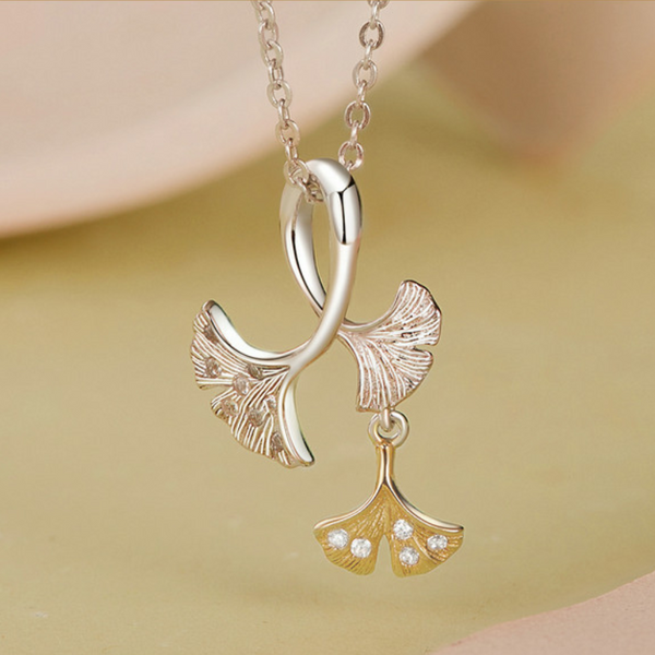 Veile Studios Silver Charm Original Autumn Forest Ginkgo Leaf Pendant Accessories S925 Beads Necklaces & Pendants