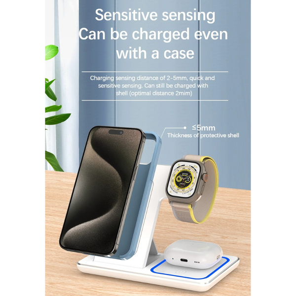 15 Watt 3 In Wireless Charger Stand Foldable Charging Station For Smartphone And Iwatch Chargers & Cradles