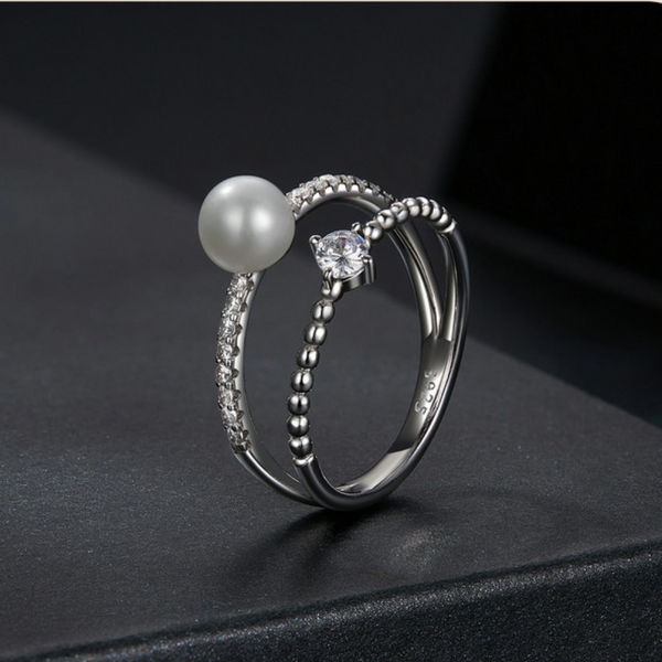 Veile Studios Original Natural Freshwater Pearl Moissanite Ring In 925 Pure Silver Rings