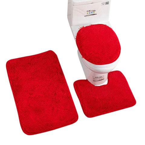 Bath Mat Set 3Pc Red Bathroom Silk Tie Dye Non Slip Rug Toilet Lid Cover Bath Mats Rugs & Toilet Covers