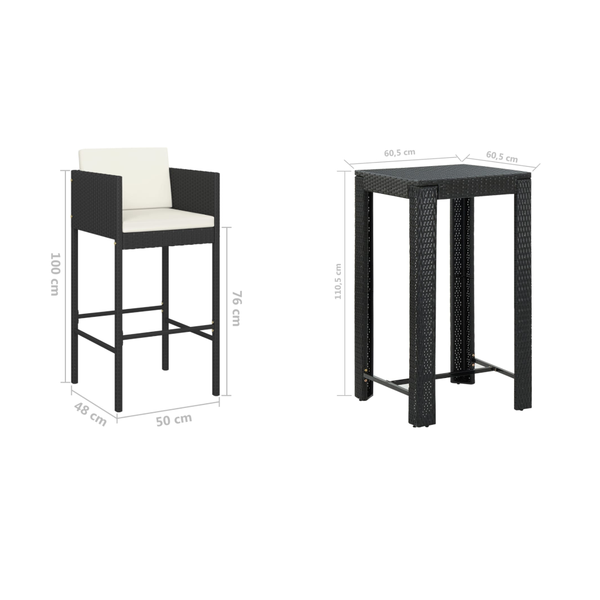 5 Piece Garden Bar Set With Cushions Poly Rattan Black Patio Furniture Sets