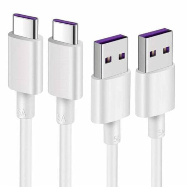 5A Usb Type C Super Charger Cable For Huawei P30 / Pro P20 Mate20 2Pcs White Cables & Adapters