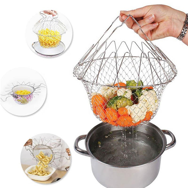 Foldable Multifunctional Steaming Rinsing Frying Chef Basket Strainer Steamers