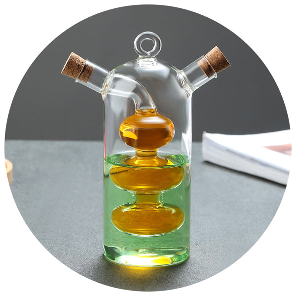 Kitchen Storage Sealed Bottles Double Layer 2 In 1 Glass Oil Vinegar Sauce Seasoning Tools Oil & Vinegar Dispensers