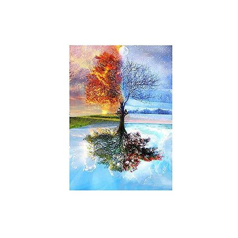 5D Diy Painting By Number Kits Colorful Four Season Tree Cross Stitch Patterns