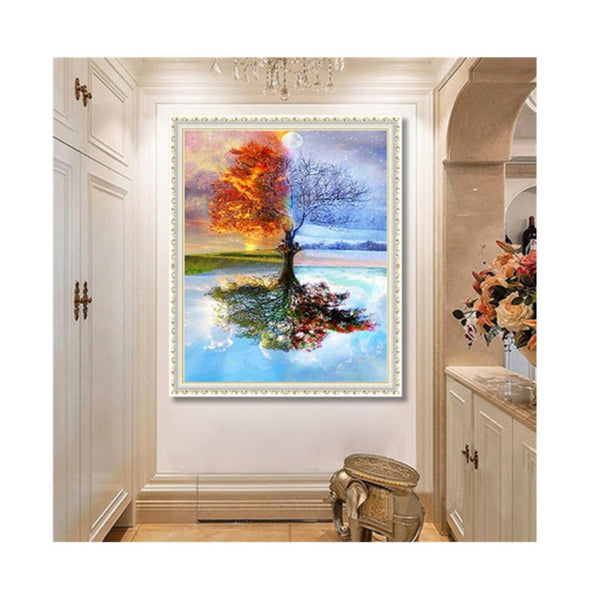 5D Diy Painting By Number Kits Colorful Four Season Tree Cross Stitch Patterns Diamond Painting Kits