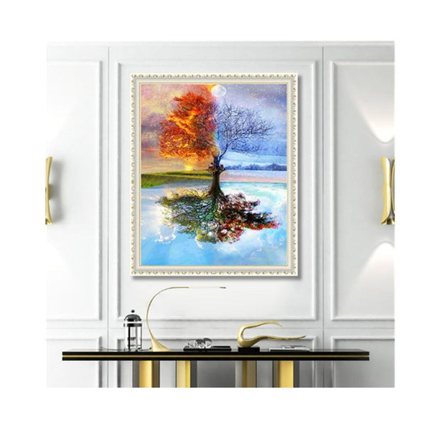 5D Diy Painting By Number Kits Colorful Four Season Tree Cross Stitch Patterns Diamond Painting Kits
