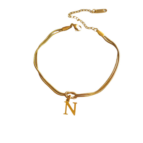 Veile Studios Letter A Z Love Knot For Women Couple Gold Colour Dainty Snake Chain Bracelets
