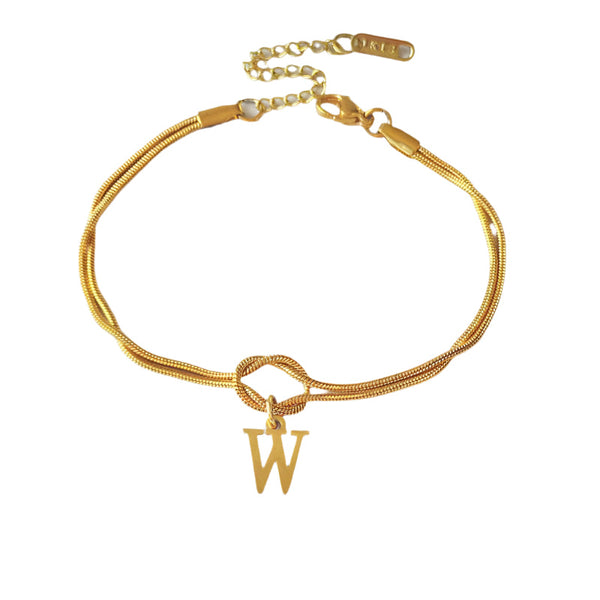 Veile Studios Letter A Z Love Knot For Women Couple Gold Colour Dainty Snake Chain Bracelets