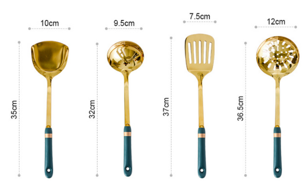 Golden Stainless Steel Kitchen Utensil Set With Colourful Ceramic Handles Cooking Utensils