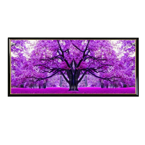 5D Diy Diamond Painting Cross Stitch Purple Cherry Tree Embroidery Home Decor