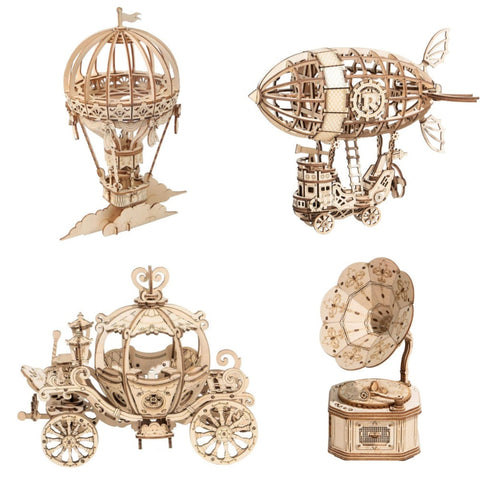 Umpkin Cart Hot Air Balloon Airship Gramophone Wooden Puzzle Wooden Educational Toys