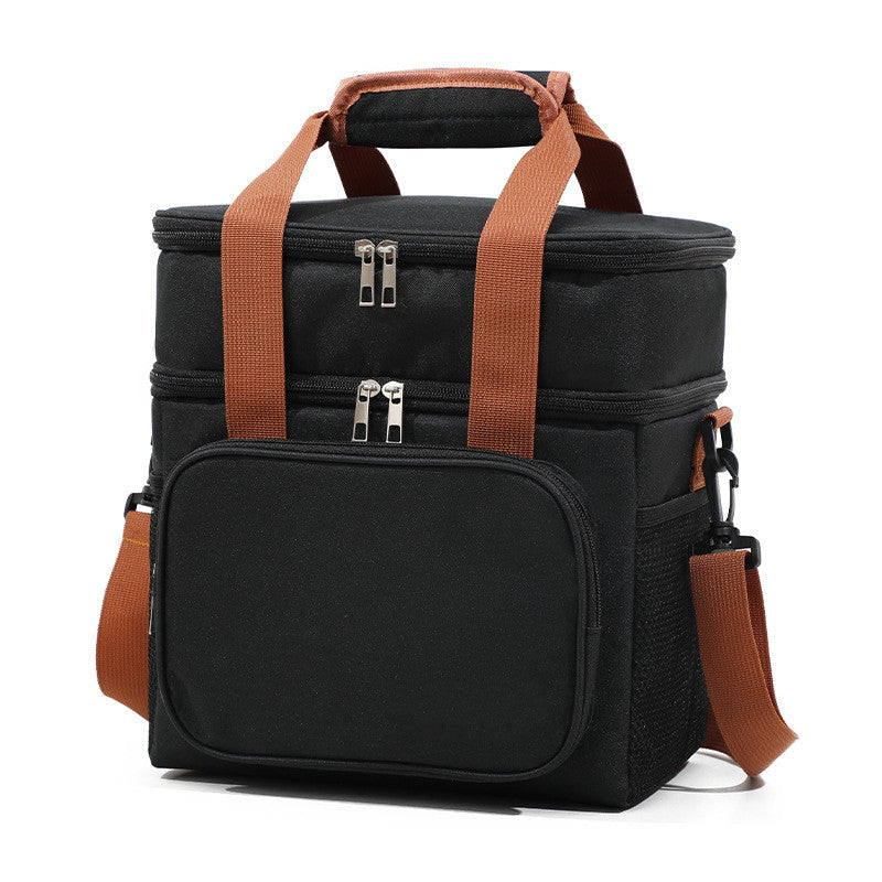 Handheld Crossbody Insulation Bag Lunch Meals Double Compartment Lunchboxes