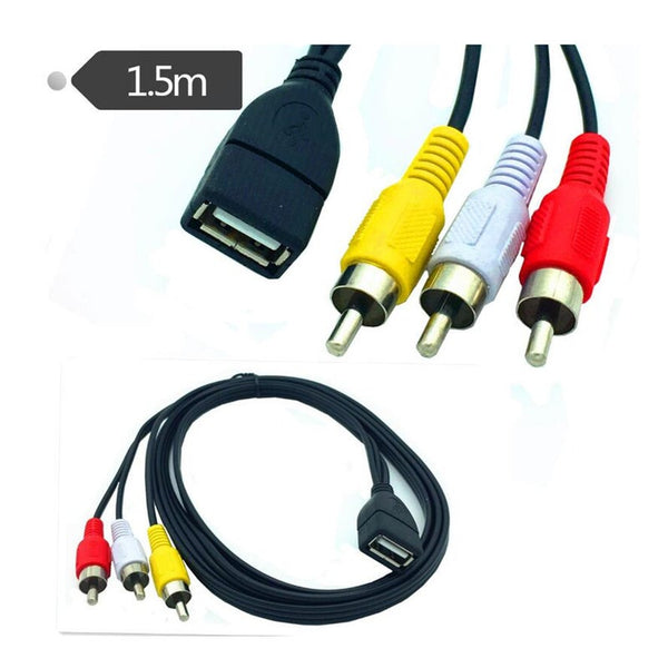 1.5M Usb Female To 3 Rca Phono Av Cable Lead Pc Tv Aux Audio Video Adapter Video Cables & Adapters
