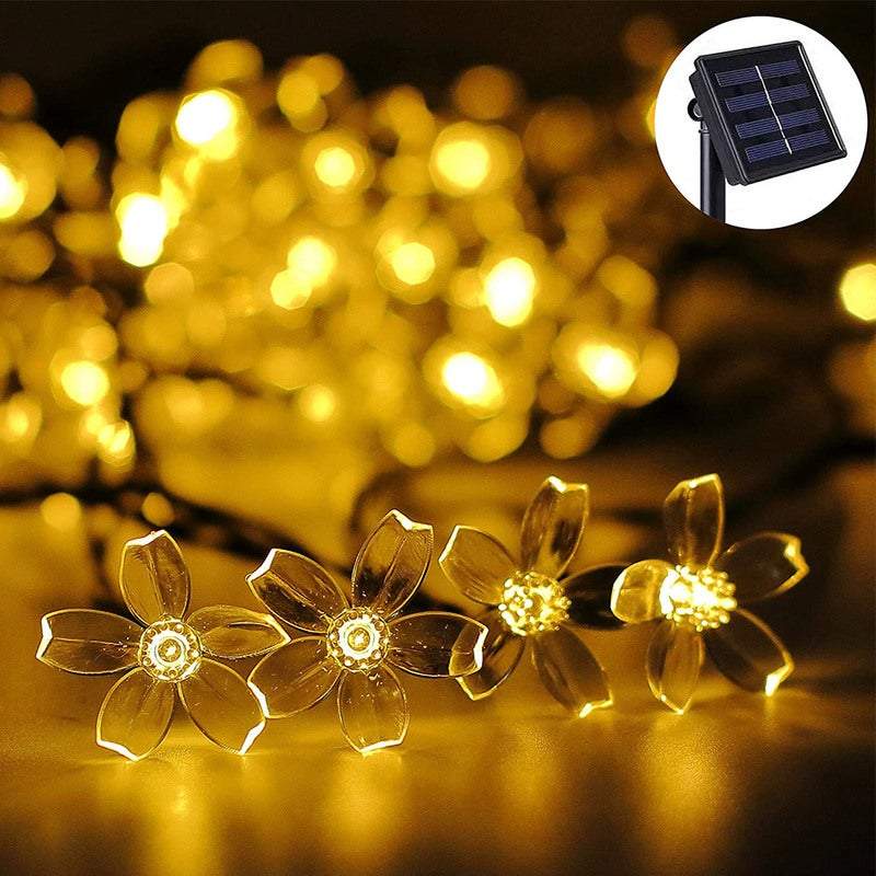Outdoor 9.5M 50 Led Cherry Blossom Flower Solar Garden Decorations String Lights