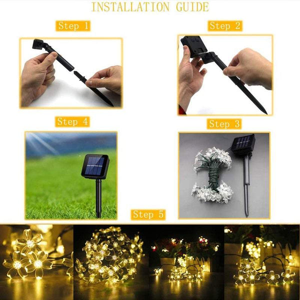 Outdoor 9.5M 50 Led Cherry Blossom Flower Solar Garden Decorations String Lights