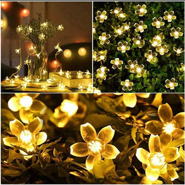 Outdoor 9.5M 50 Led Cherry Blossom Flower Solar Garden Decorations String Lights