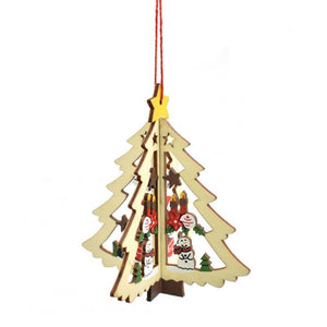 5Pcs Christmas Tree Wooden Ornaments Hanging Xmas Home Party Decor 3D Pendants