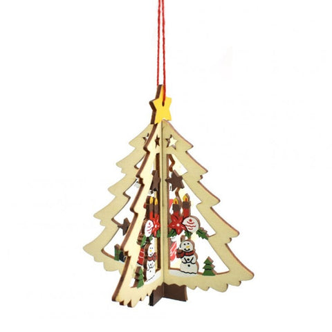 5Pcs Christmas Tree Wooden Ornaments Hanging Xmas Home Party Decor 3D Pendants
